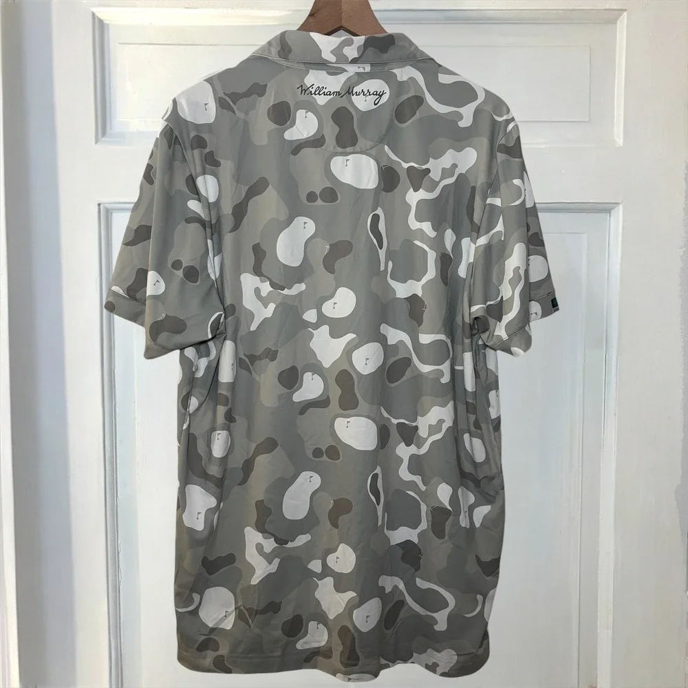 William Murray Camo Golf Polo Men L Gray Course all over Print Performance Shirt - Picture 5 of 9